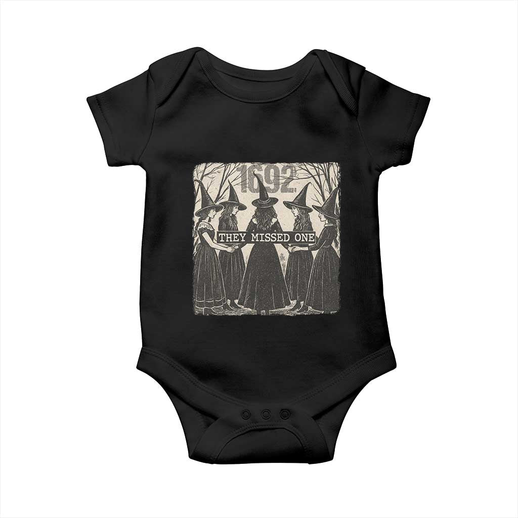 1692 They Missed One Baby Onesie Halloween Feminist Witch Trials TS11 Black Print Your Wear