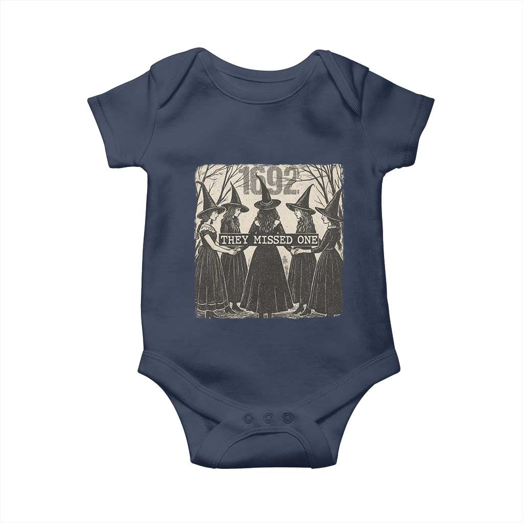 1692 They Missed One Baby Onesie Halloween Feminist Witch Trials TS11 Navy Print Your Wear