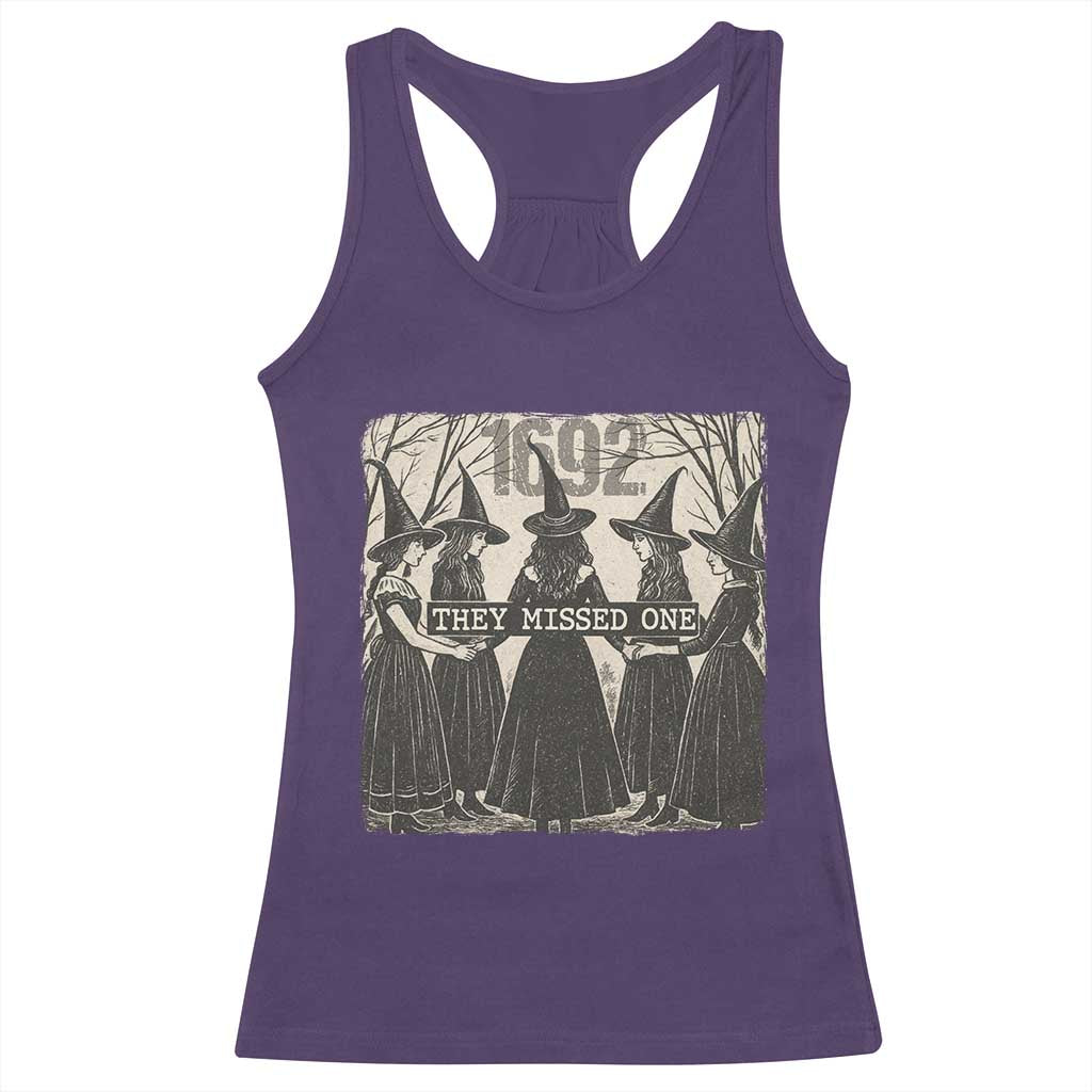 1692 They Missed One Racerback Tank Top Halloween Feminist Witch Trials TS11 Purple Print Your Wear