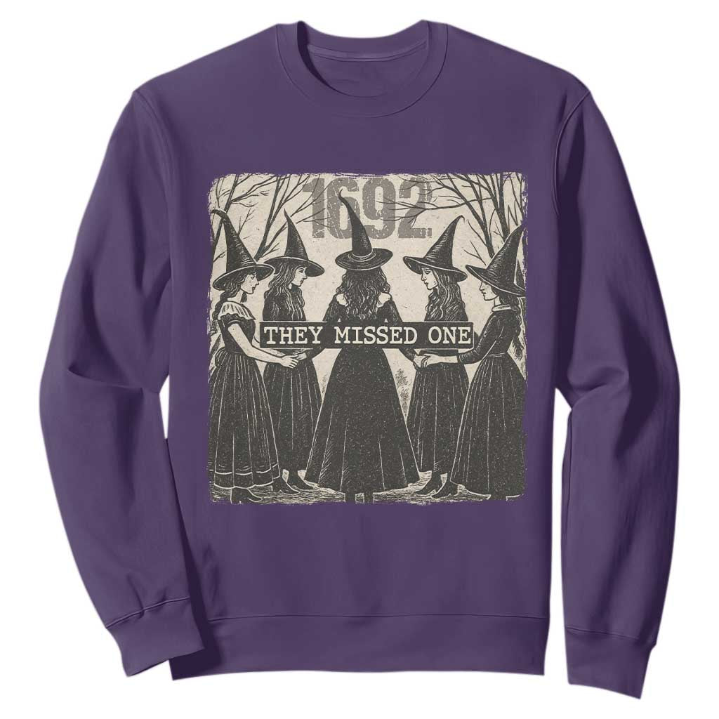1692 They Missed One Sweatshirt Halloween Feminist Witch Trials TS11 Purple Print Your Wear
