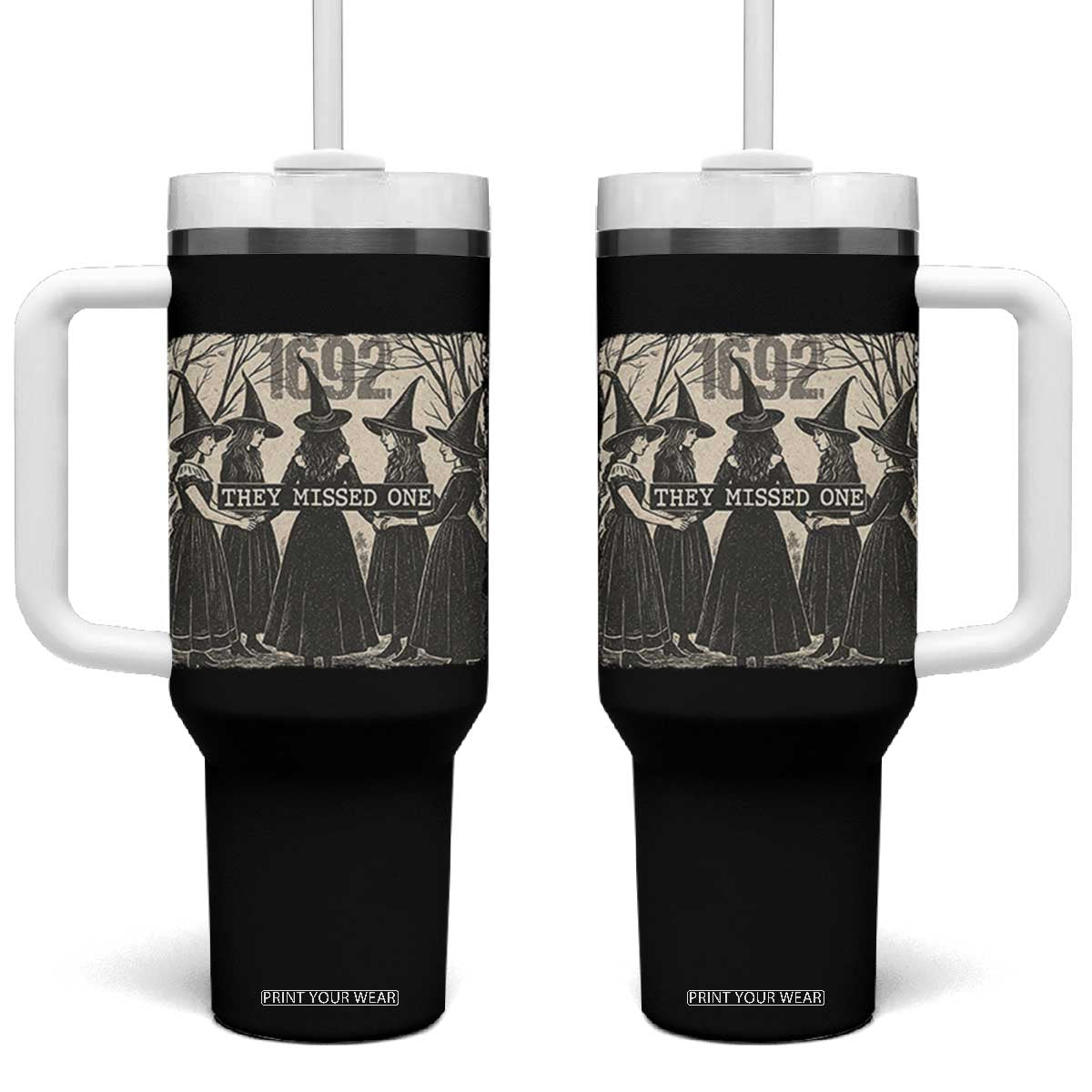 1692 They Missed One Tumbler With Handle Halloween Feminist Witch Trials TS11 One Size: 40 oz Black Print Your Wear