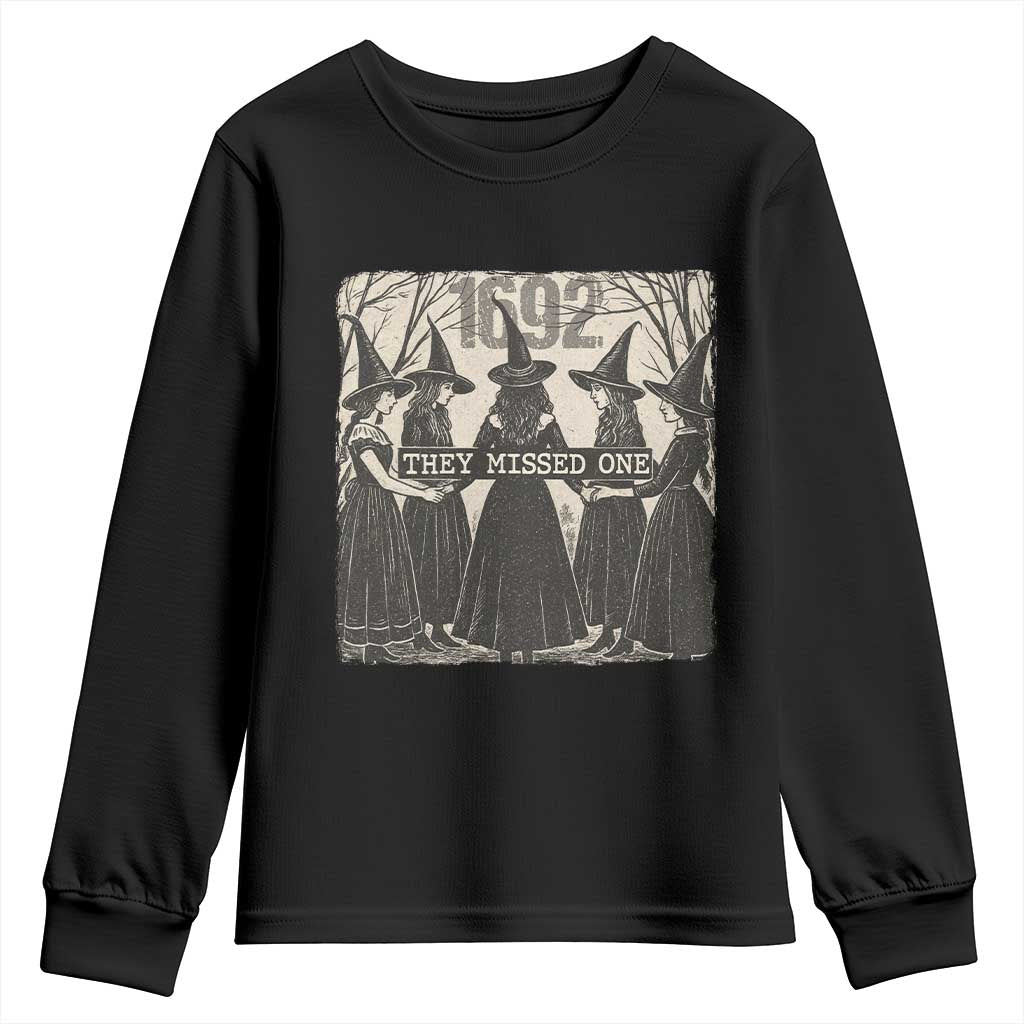 1692 They Missed One Youth Sweatshirt Halloween Feminist Witch Trials TS11 Black Print Your Wear