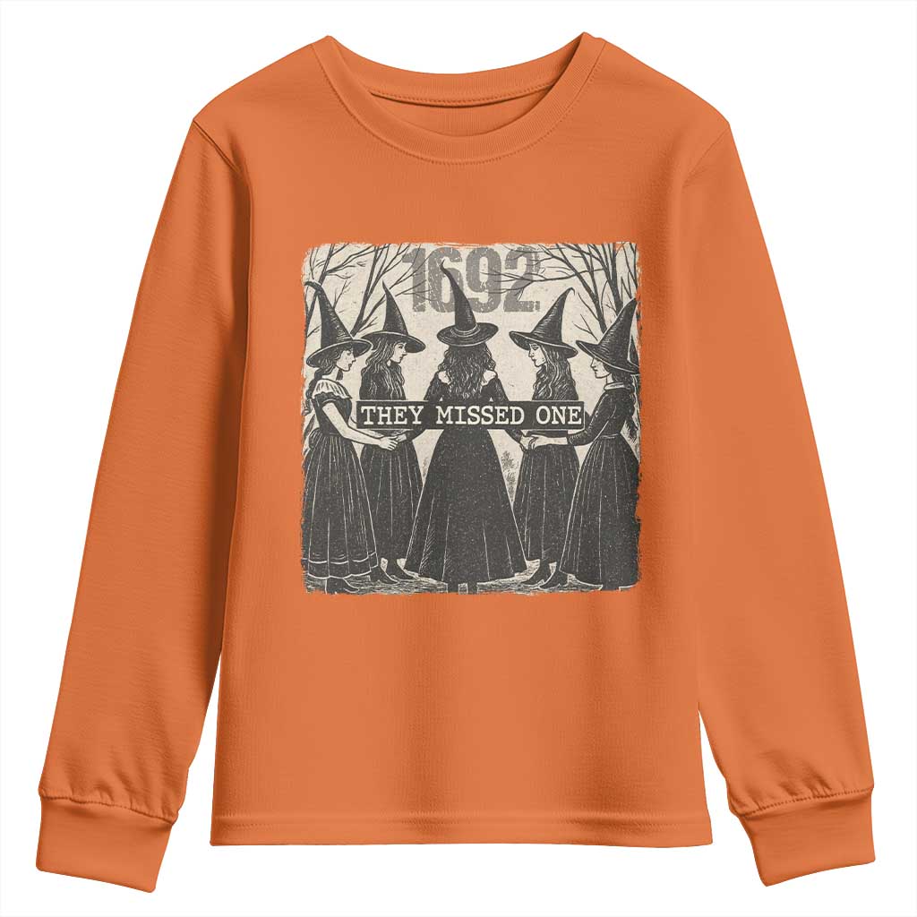 1692 They Missed One Youth Sweatshirt Halloween Feminist Witch Trials TS11 Orange Print Your Wear