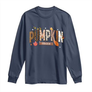 Pumpkin Season Long Sleeve Shirt Fall Autumn Harvest Season Thanksgiving TS11 Navy Print Your Wear