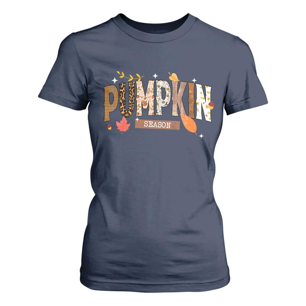 Pumpkin Season T Shirt For Women Fall Autumn Harvest Season Thanksgiving TS11 Navy Print Your Wear