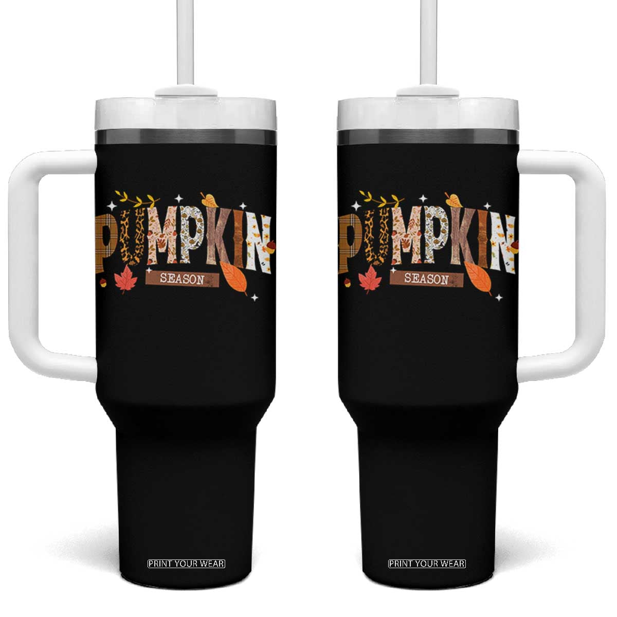 Pumpkin Season Tumbler With Handle Fall Autumn Harvest Season Thanksgiving TS11 One Size: 40 oz Black Print Your Wear