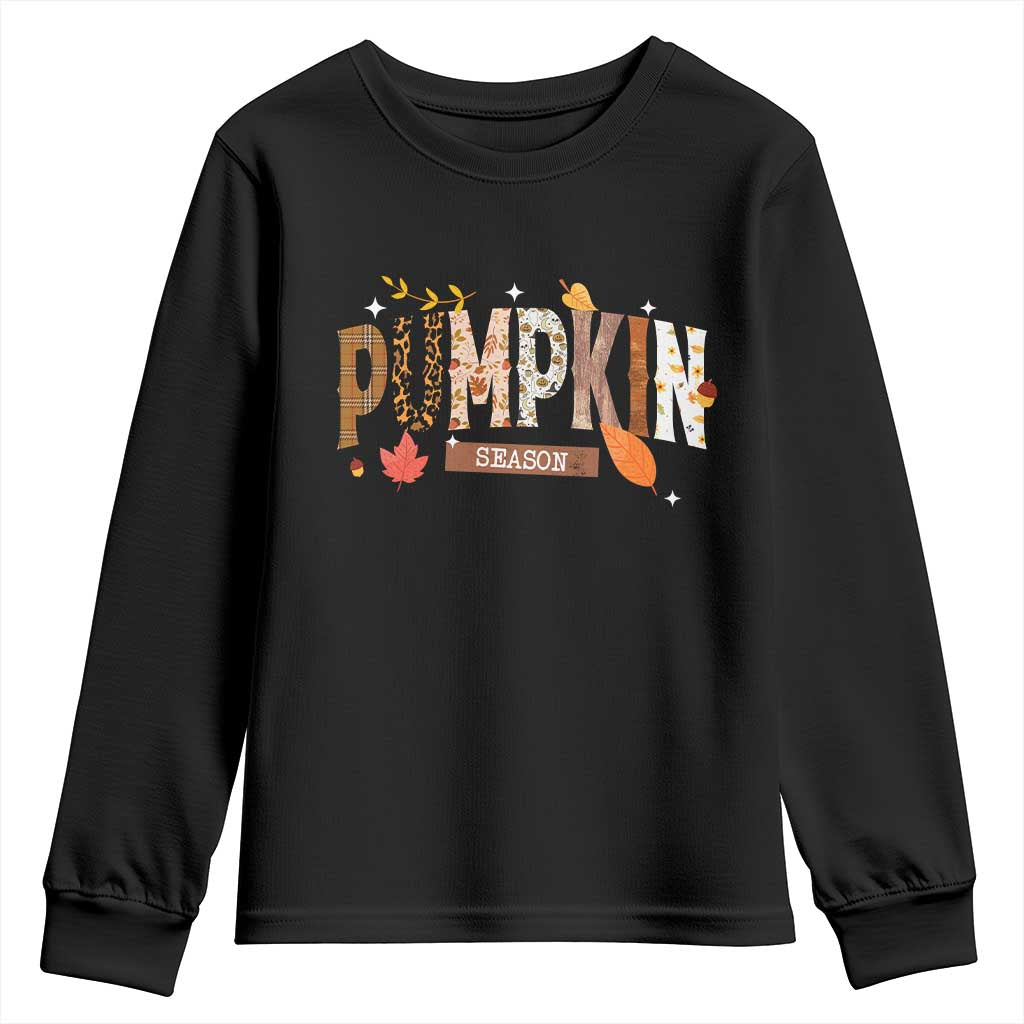 Pumpkin Season Youth Sweatshirt Fall Autumn Harvest Season Thanksgiving TS11 Black Print Your Wear