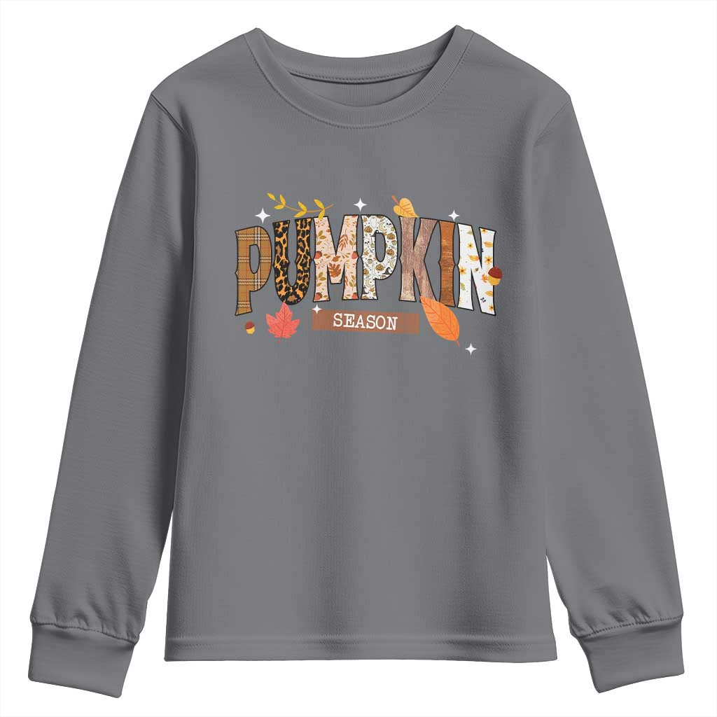 Pumpkin Season Youth Sweatshirt Fall Autumn Harvest Season Thanksgiving TS11 Charcoal Print Your Wear
