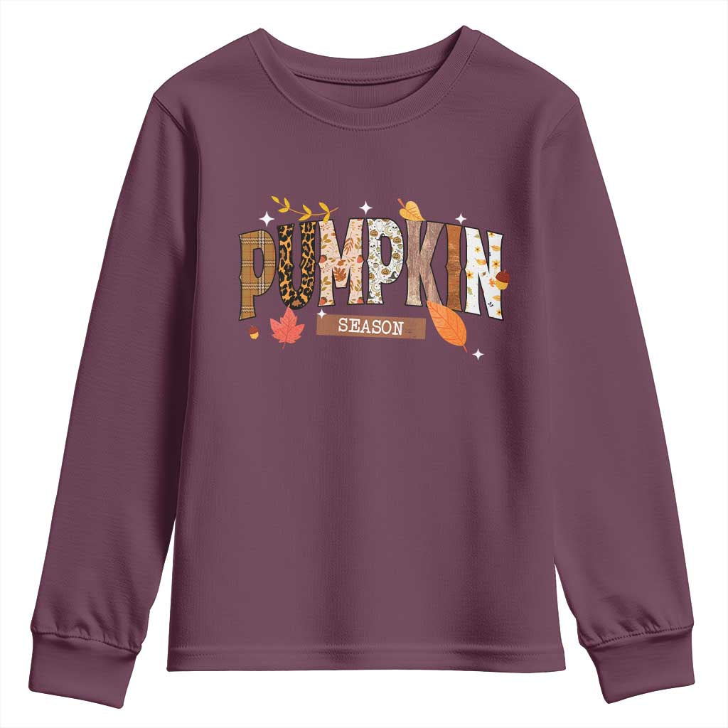 Pumpkin Season Youth Sweatshirt Fall Autumn Harvest Season Thanksgiving TS11 Maroon Print Your Wear