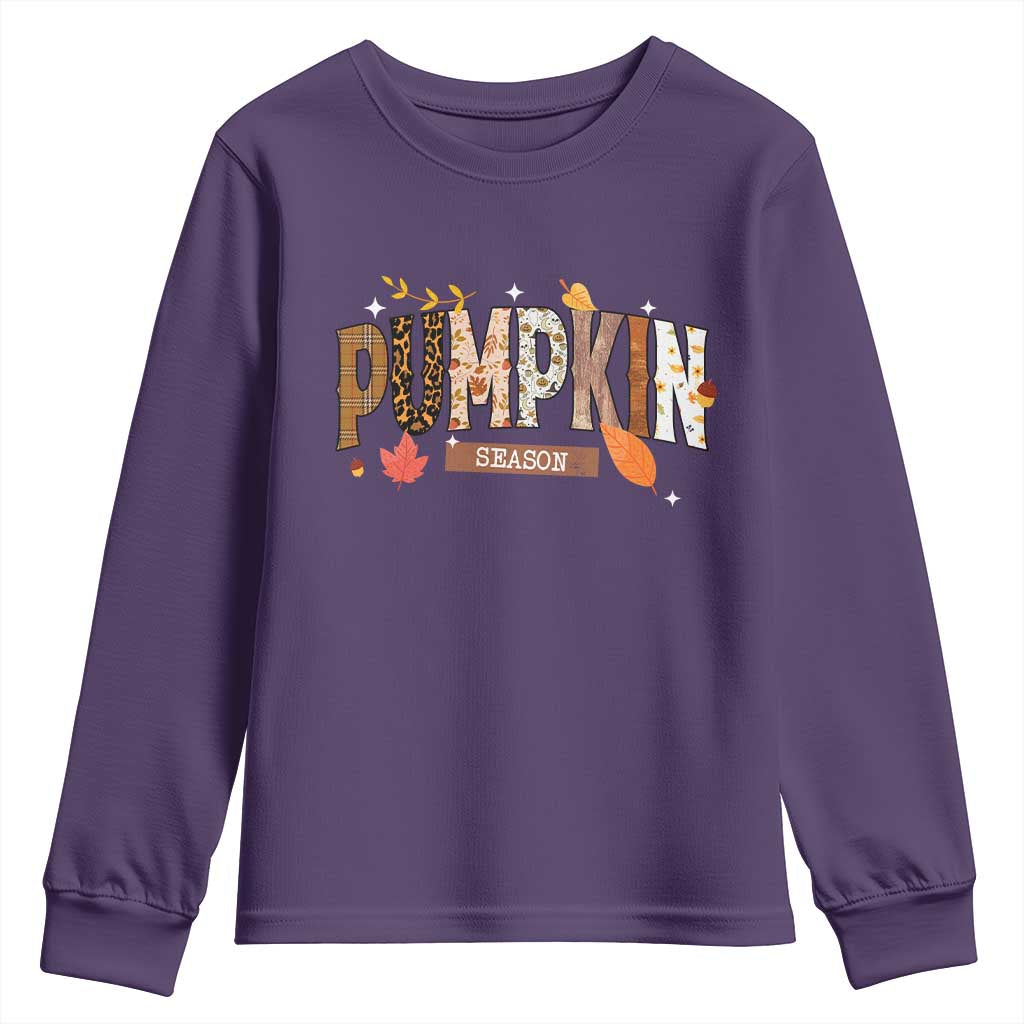 Pumpkin Season Youth Sweatshirt Fall Autumn Harvest Season Thanksgiving TS11 Purple Print Your Wear