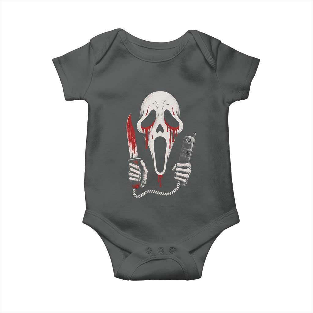 Funny Halloween Scary Face Ghost Baby Onesie Horror Slasher Bloody Knife TS11 Dark Heather Print Your Wear