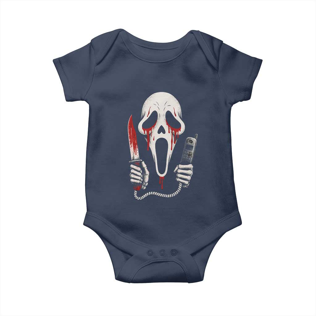 Funny Halloween Scary Face Ghost Baby Onesie Horror Slasher Bloody Knife TS11 Navy Print Your Wear