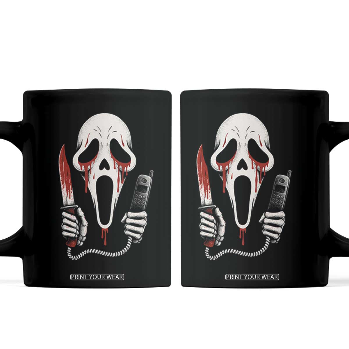 Funny Halloween Scary Face Ghost Coffee Mug Horror Slasher Bloody Knife TS11 Black Print Your Wear