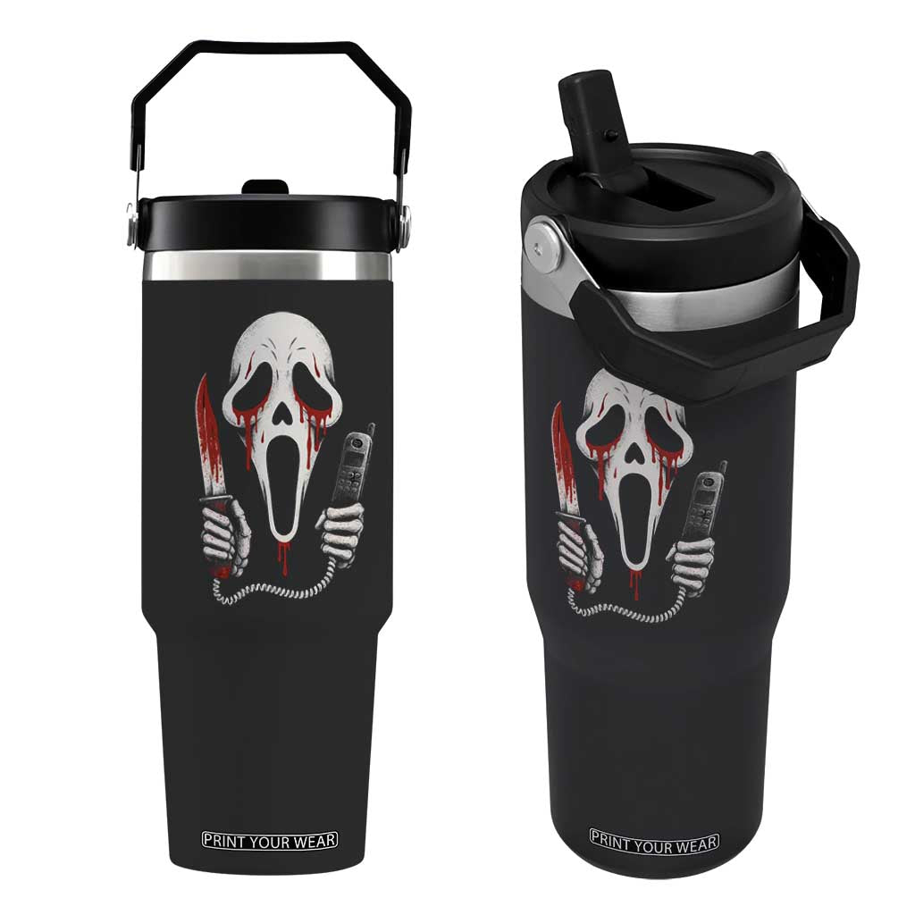 Funny Halloween Scary Face Ghost Flip Straw Tumbler Horror Slasher Bloody Knife TS11 One Size: 30 oz Black Print Your Wear