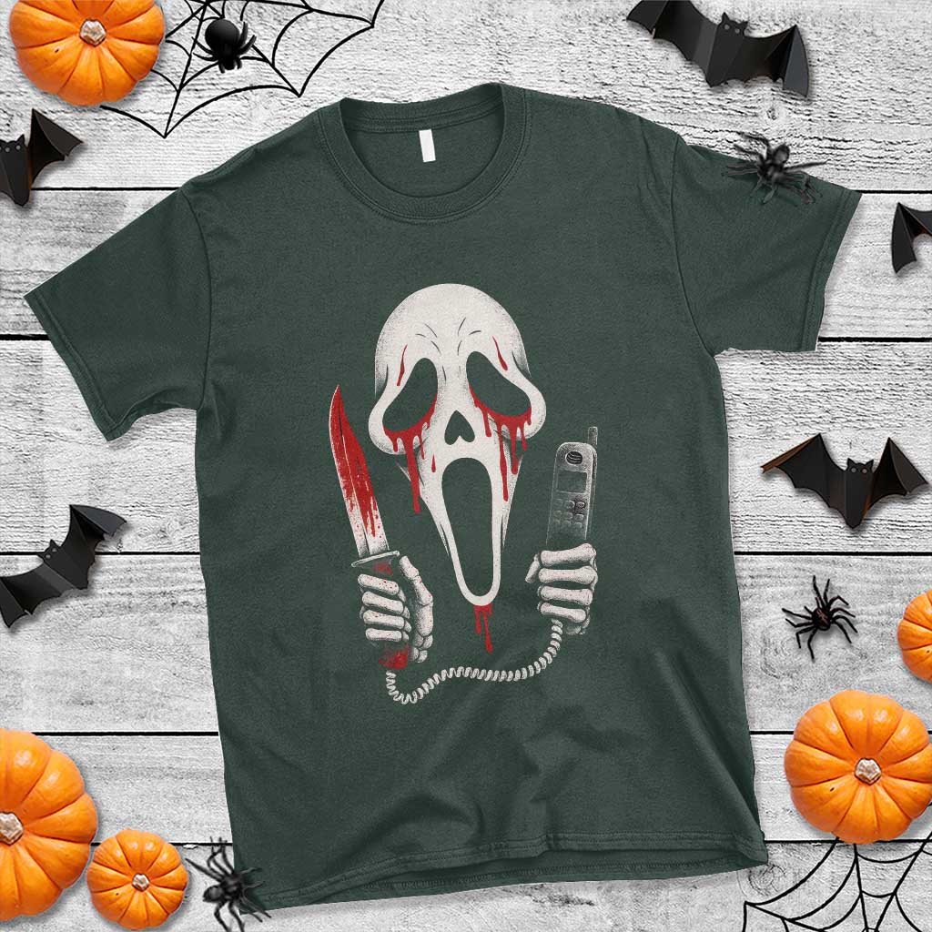 Funny Halloween Scary Face Ghost T Shirt Horror Slasher Bloody Knife TS11 Dark Forest Green Print Your Wear