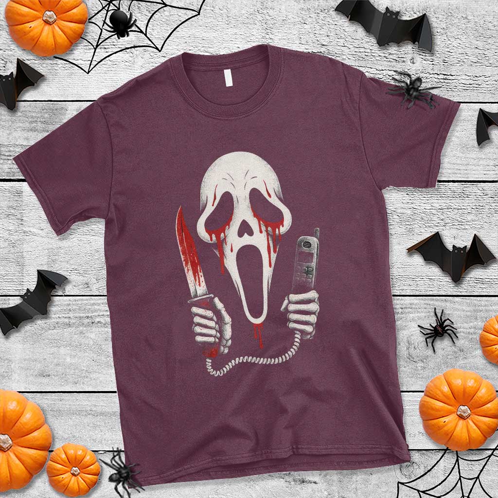 Funny Halloween Scary Face Ghost T Shirt Horror Slasher Bloody Knife TS11 Maroon Print Your Wear