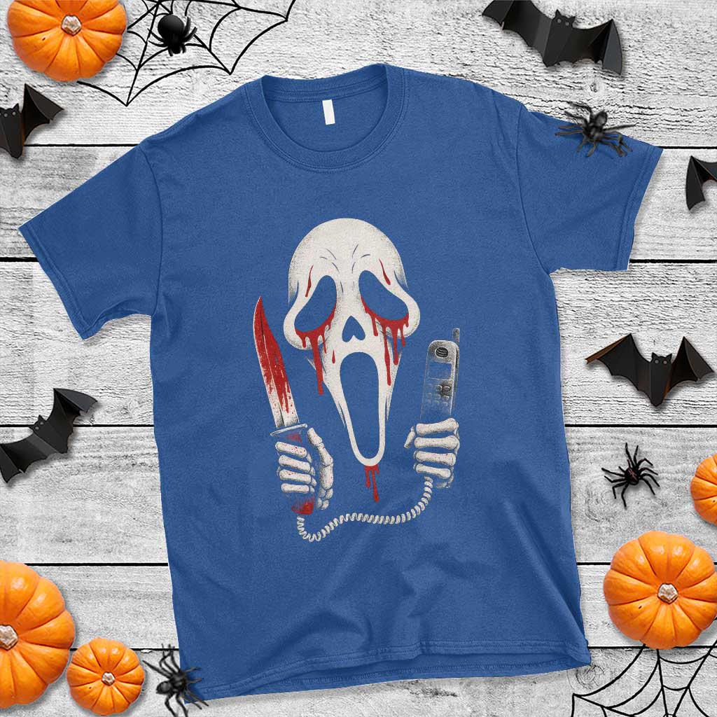 Funny Halloween Scary Face Ghost T Shirt Horror Slasher Bloody Knife TS11 Royal Blue Print Your Wear