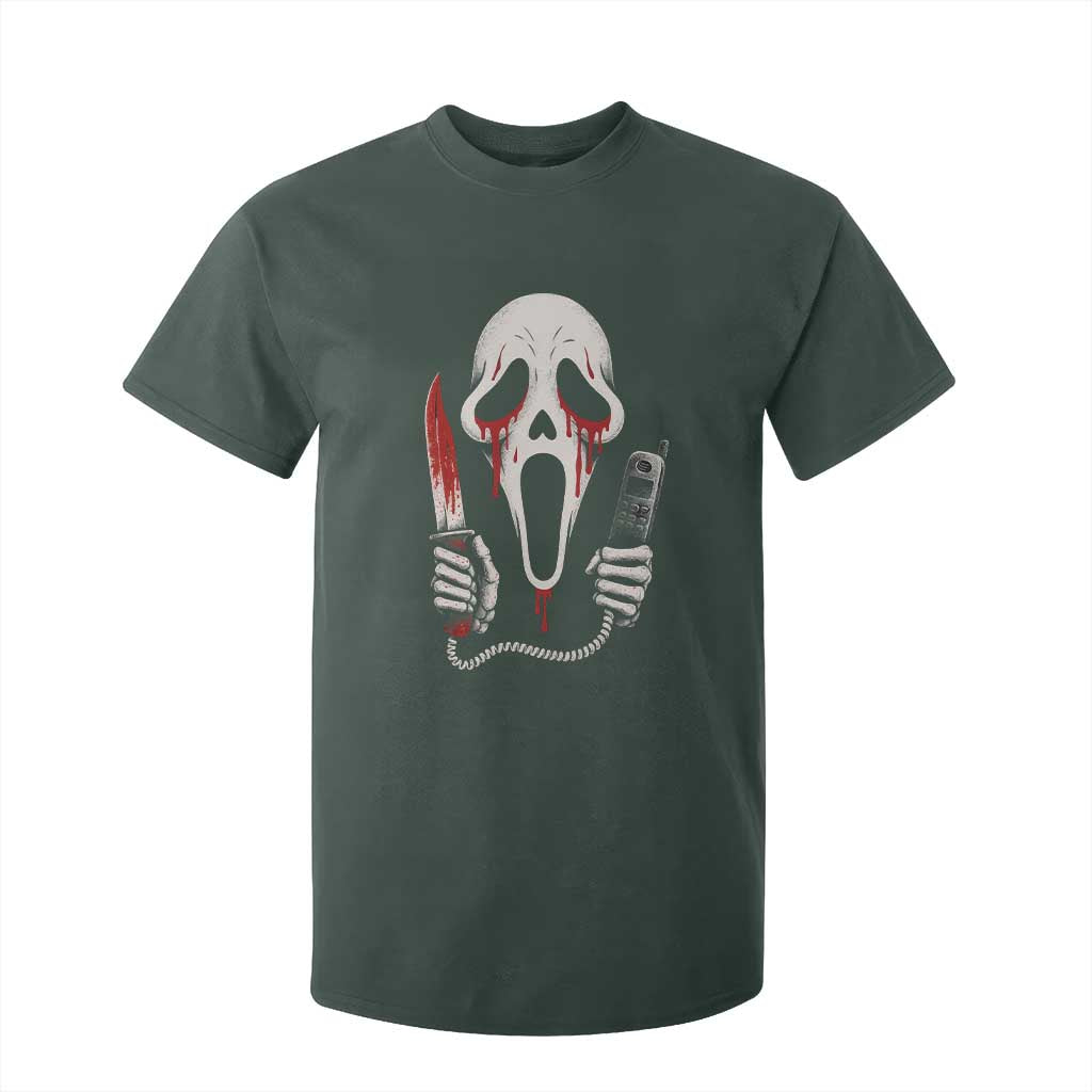 Funny Halloween Scary Face Ghost T Shirt For Kid Horror Slasher Bloody Knife TS11 Dark Forest Green Print Your Wear