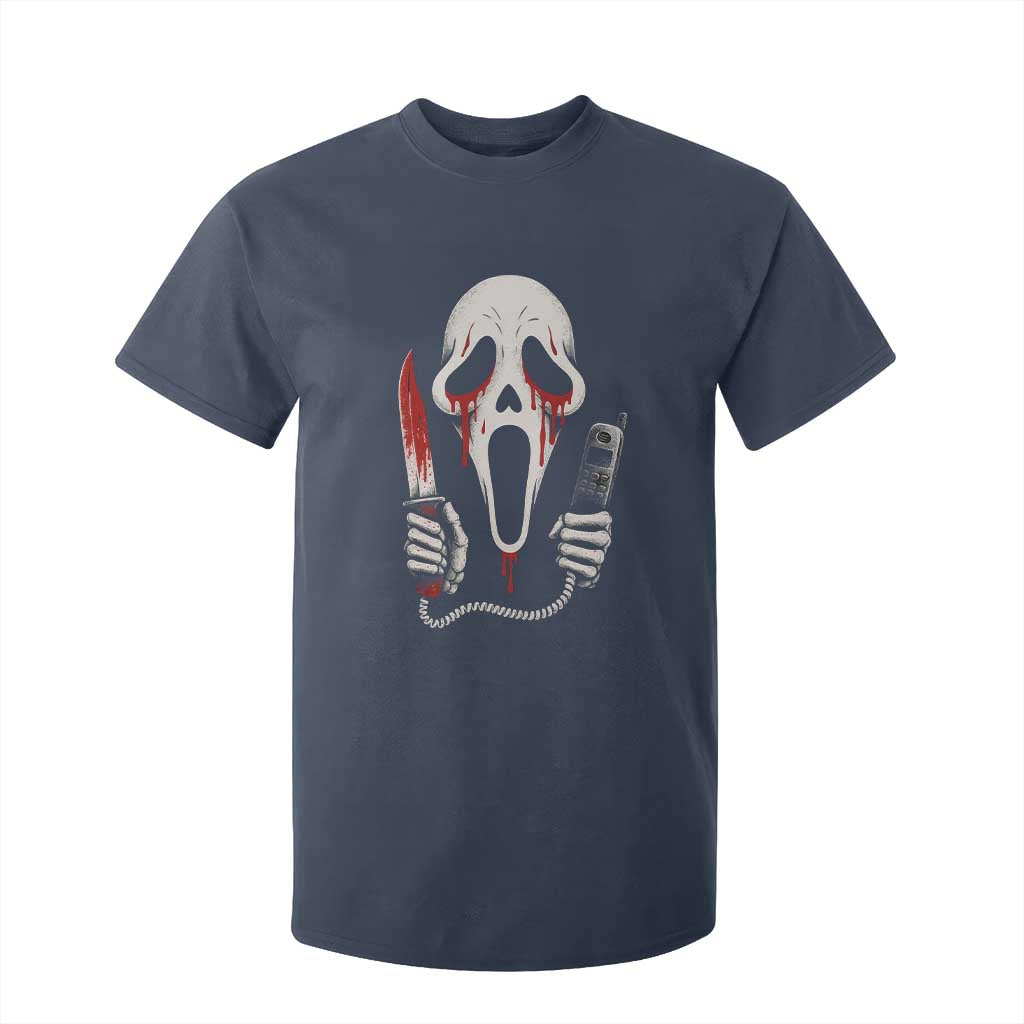 Funny Halloween Scary Face Ghost T Shirt For Kid Horror Slasher Bloody Knife TS11 Navy Print Your Wear