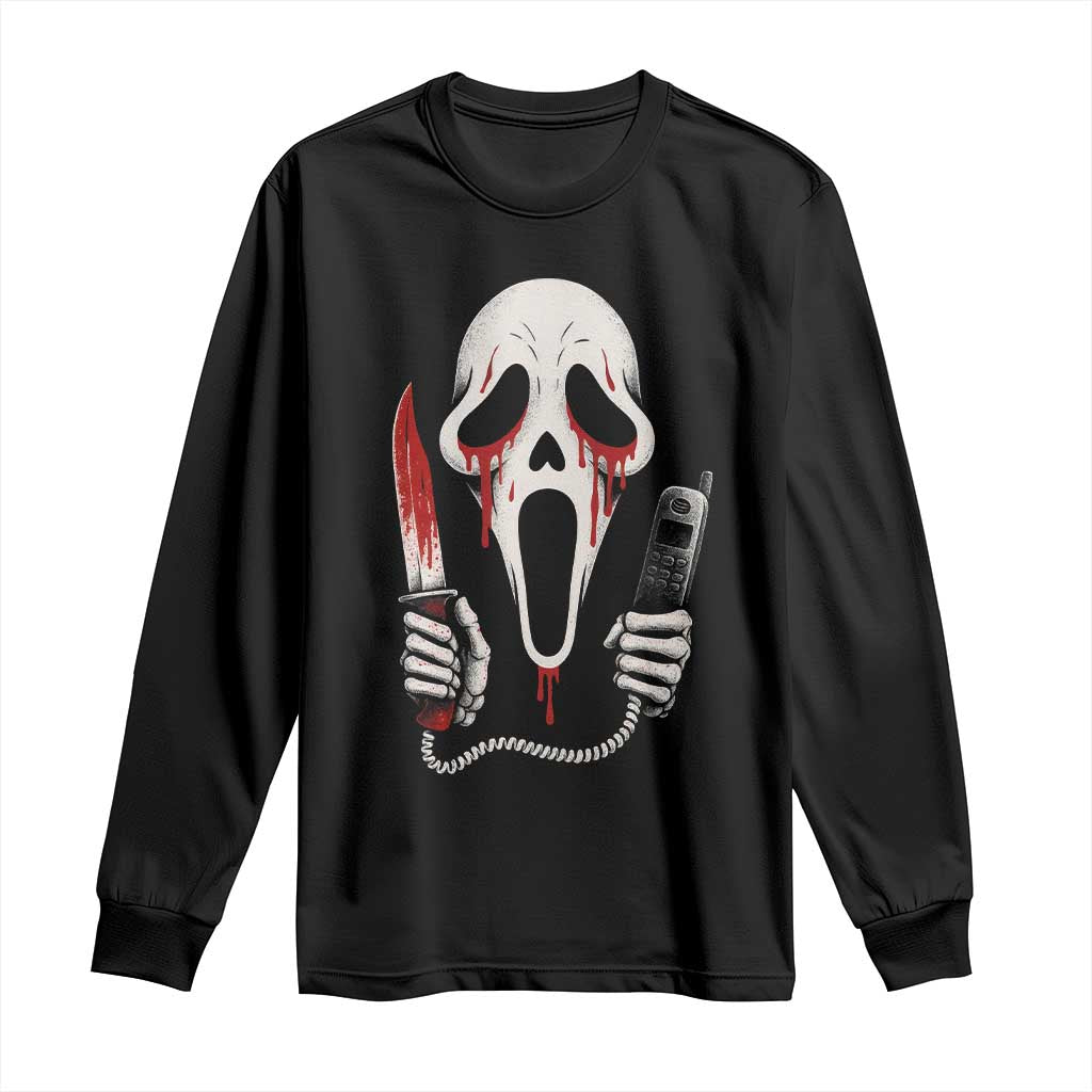 Funny Halloween Scary Face Ghost Long Sleeve Shirt Horror Slasher Bloody Knife TS11 Black Print Your Wear