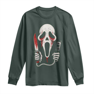 Funny Halloween Scary Face Ghost Long Sleeve Shirt Horror Slasher Bloody Knife TS11 Dark Forest Green Print Your Wear