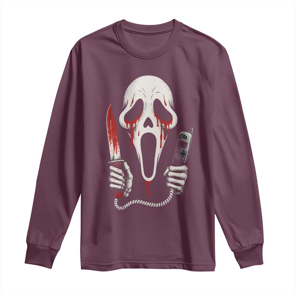 Funny Halloween Scary Face Ghost Long Sleeve Shirt Horror Slasher Bloody Knife TS11 Maroon Print Your Wear