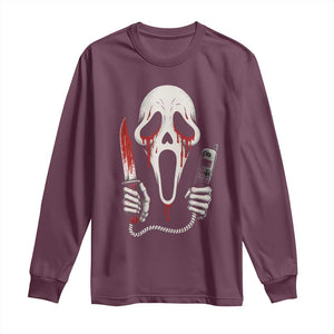 Funny Halloween Scary Face Ghost Long Sleeve Shirt Horror Slasher Bloody Knife TS11 Maroon Print Your Wear