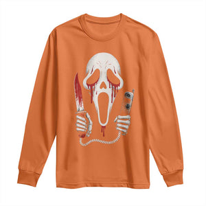 Funny Halloween Scary Face Ghost Long Sleeve Shirt Horror Slasher Bloody Knife TS11 Orange Print Your Wear
