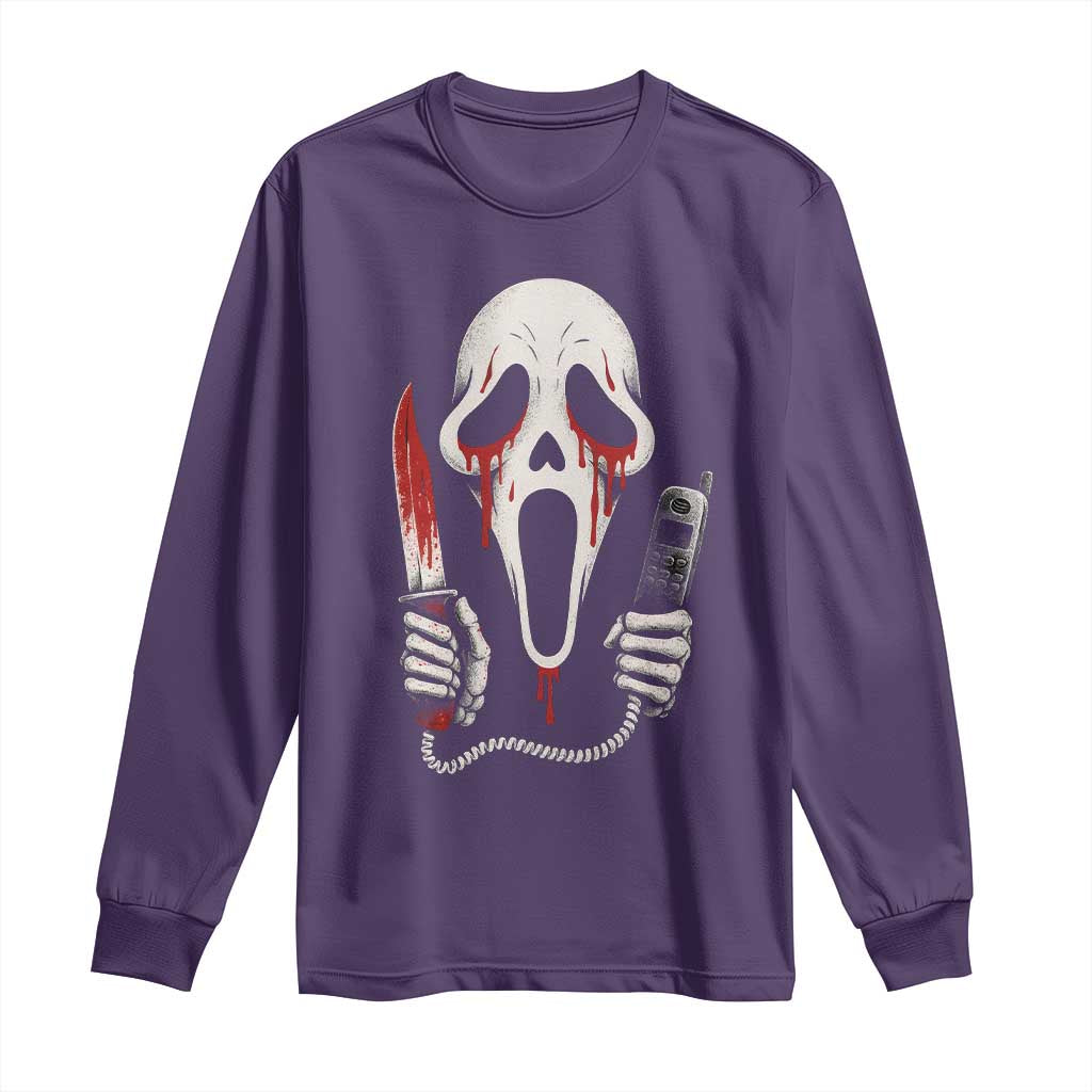 Funny Halloween Scary Face Ghost Long Sleeve Shirt Horror Slasher Bloody Knife TS11 Purple Print Your Wear