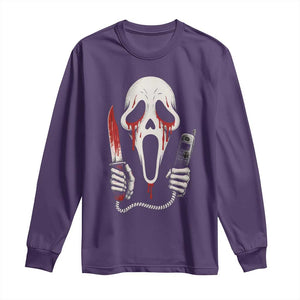 Funny Halloween Scary Face Ghost Long Sleeve Shirt Horror Slasher Bloody Knife TS11 Purple Print Your Wear