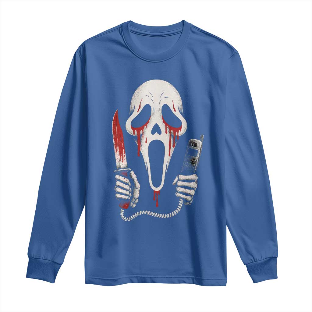 Funny Halloween Scary Face Ghost Long Sleeve Shirt Horror Slasher Bloody Knife TS11 Royal Blue Print Your Wear