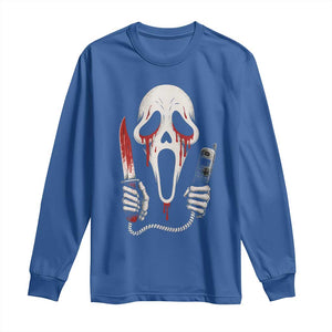 Funny Halloween Scary Face Ghost Long Sleeve Shirt Horror Slasher Bloody Knife TS11 Royal Blue Print Your Wear