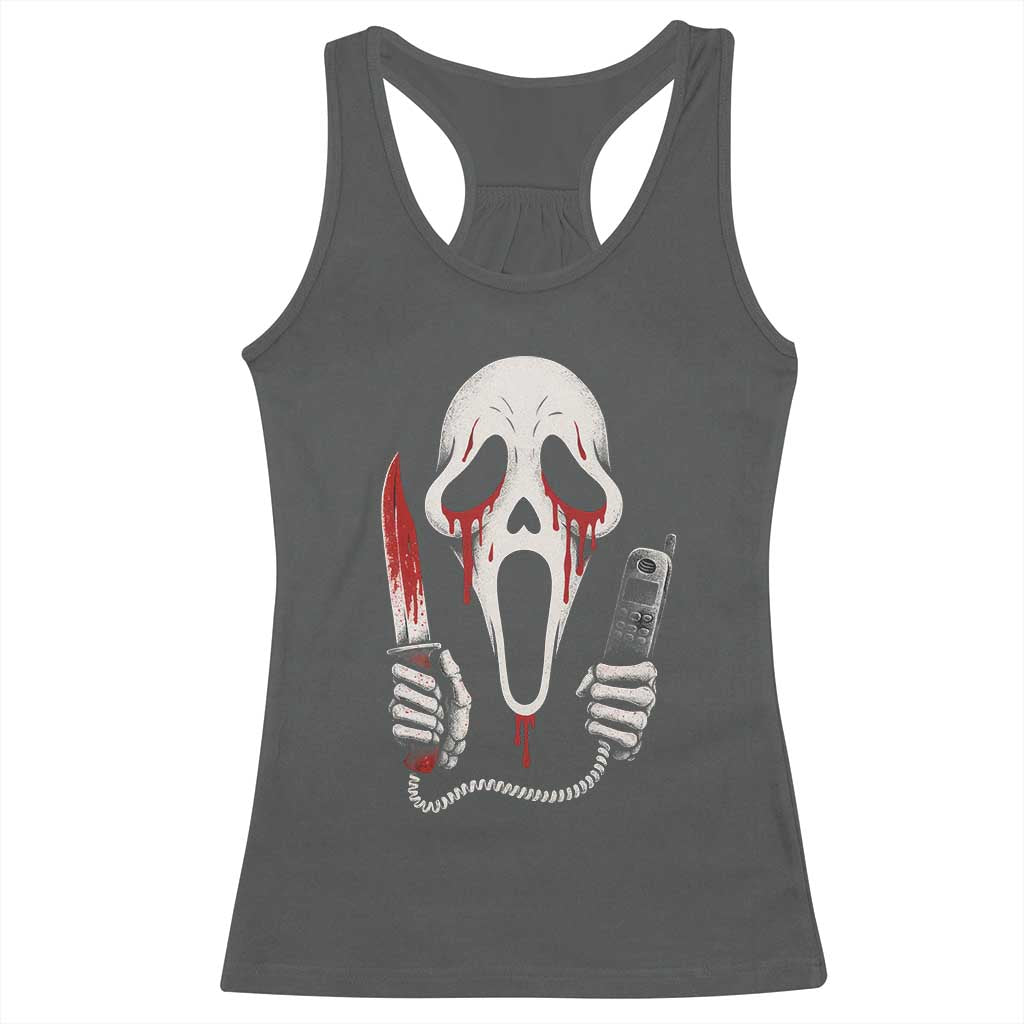 Funny Halloween Scary Face Ghost Racerback Tank Top Horror Slasher Bloody Knife TS11 Dark Heather Print Your Wear