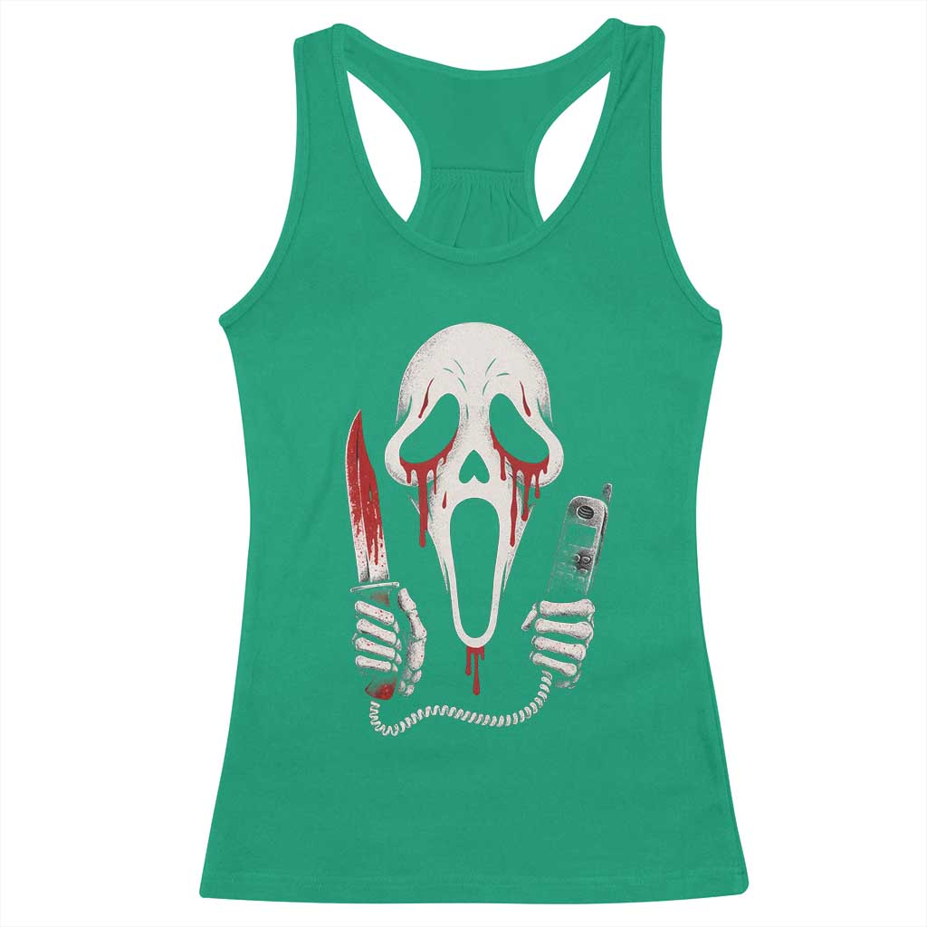 Funny Halloween Scary Face Ghost Racerback Tank Top Horror Slasher Bloody Knife TS11 Irish Green Print Your Wear