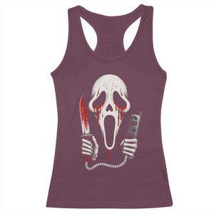Funny Halloween Scary Face Ghost Racerback Tank Top Horror Slasher Bloody Knife TS11 Maroon Print Your Wear