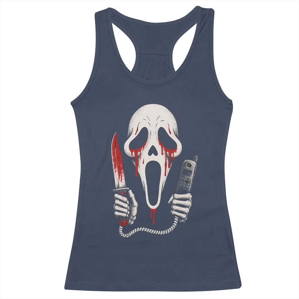 Funny Halloween Scary Face Ghost Racerback Tank Top Horror Slasher Bloody Knife TS11 Navy Print Your Wear