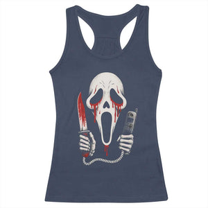 Funny Halloween Scary Face Ghost Racerback Tank Top Horror Slasher Bloody Knife TS11 Navy Print Your Wear