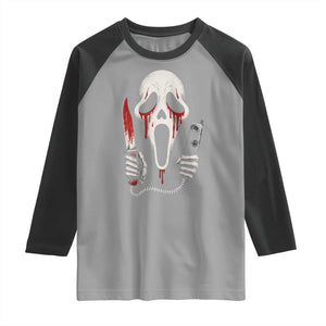 Funny Halloween Scary Face Ghost Raglan Shirt Horror Slasher Bloody Knife TS11 Sport Gray Black Print Your Wear
