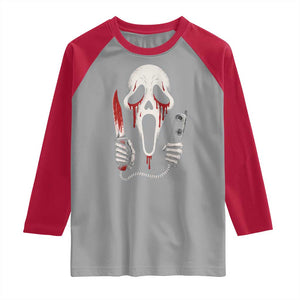 Funny Halloween Scary Face Ghost Raglan Shirt Horror Slasher Bloody Knife TS11 Sport Gray Red Print Your Wear