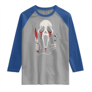 Funny Halloween Scary Face Ghost Raglan Shirt Horror Slasher Bloody Knife TS11 Sport Gray Royal Print Your Wear