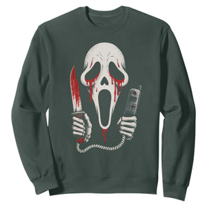 Funny Halloween Scary Face Ghost Sweatshirt Horror Slasher Bloody Knife TS11 Dark Forest Green Print Your Wear