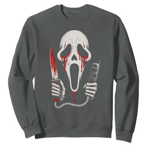 Funny Halloween Scary Face Ghost Sweatshirt Horror Slasher Bloody Knife TS11 Dark Heather Print Your Wear