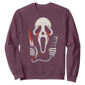 Funny Halloween Scary Face Ghost Sweatshirt Horror Slasher Bloody Knife TS11 Maroon Print Your Wear