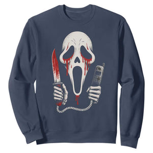 Funny Halloween Scary Face Ghost Sweatshirt Horror Slasher Bloody Knife TS11 Navy Print Your Wear
