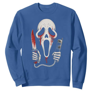 Funny Halloween Scary Face Ghost Sweatshirt Horror Slasher Bloody Knife TS11 Royal Blue Print Your Wear