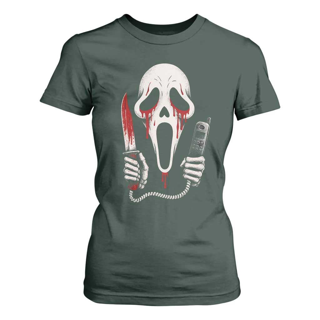 Funny Halloween Scary Face Ghost T Shirt For Women Horror Slasher Bloody Knife TS11 Dark Forest Green Print Your Wear
