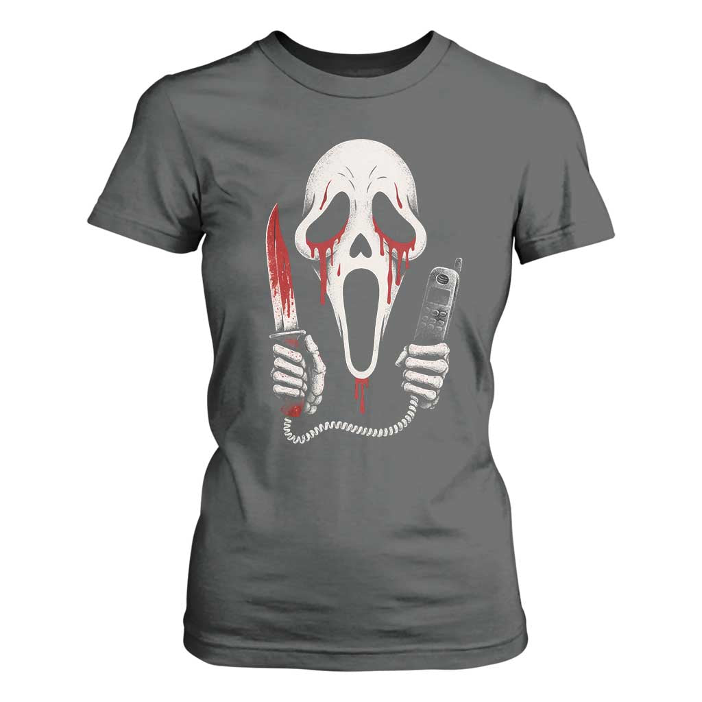 Funny Halloween Scary Face Ghost T Shirt For Women Horror Slasher Bloody Knife TS11 Dark Heather Print Your Wear