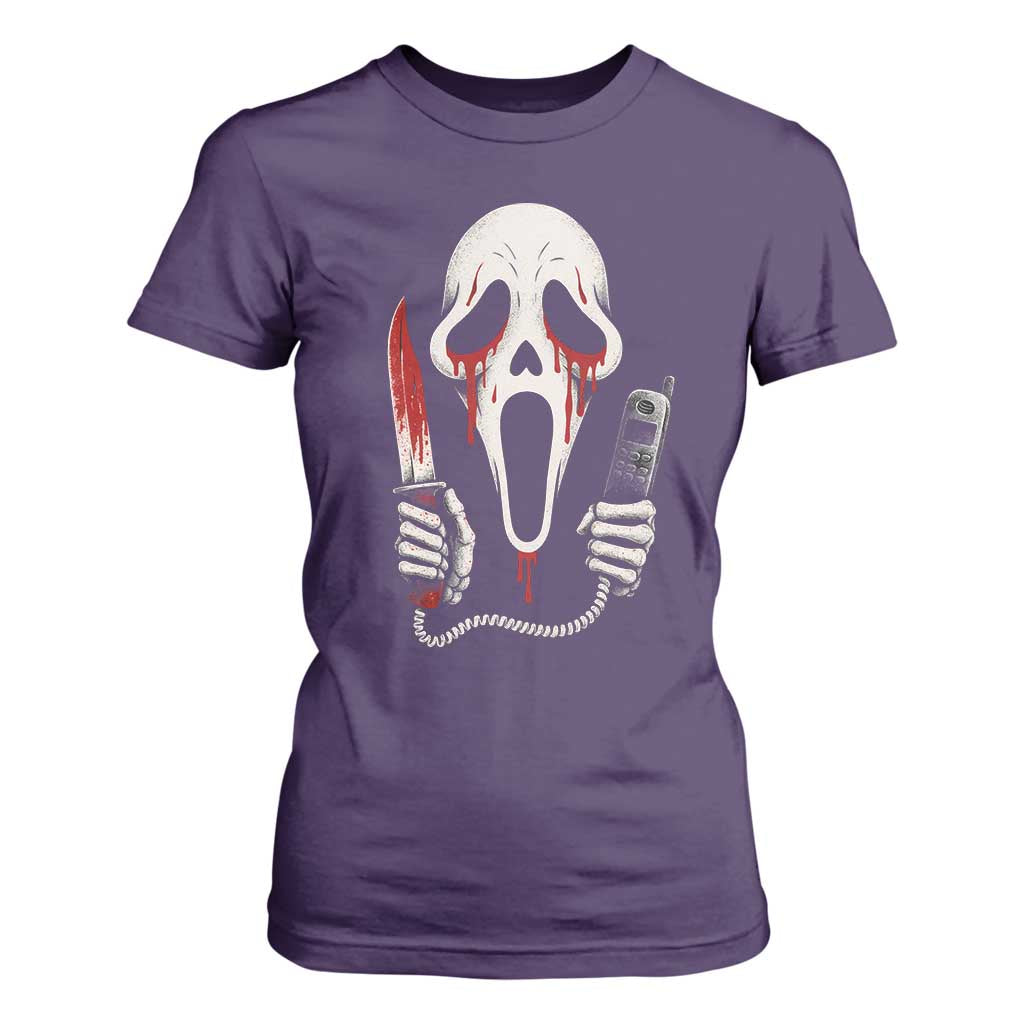 Funny Halloween Scary Face Ghost T Shirt For Women Horror Slasher Bloody Knife TS11 Purple Print Your Wear