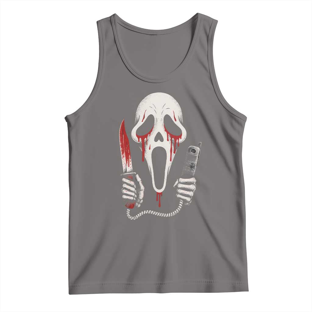 Funny Halloween Scary Face Ghost Tank Top Horror Slasher Bloody Knife TS11 Deep Heather Print Your Wear