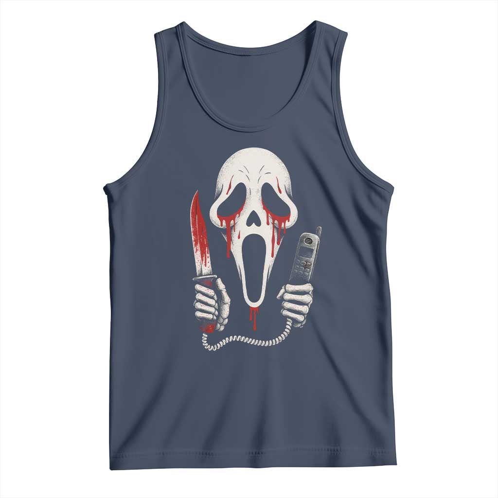 Funny Halloween Scary Face Ghost Tank Top Horror Slasher Bloody Knife TS11 Navy Print Your Wear